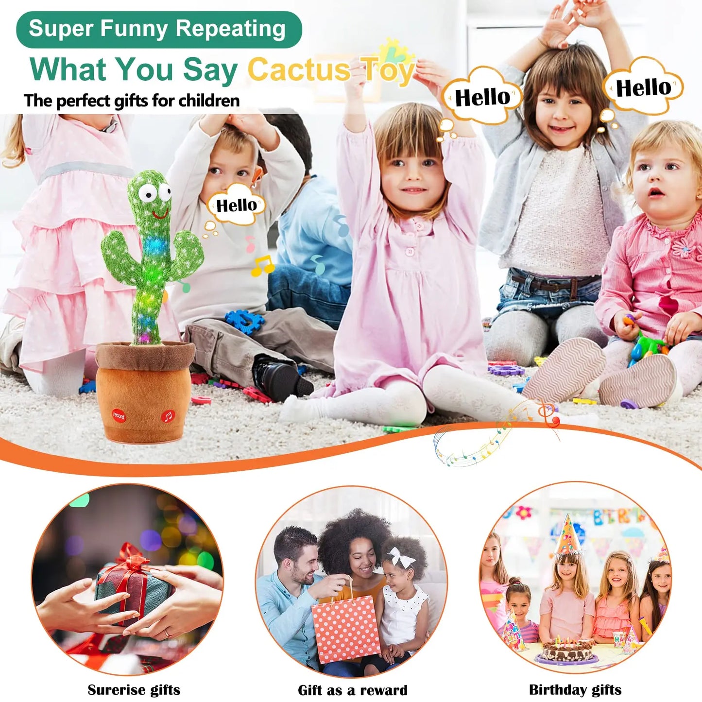 Dancing Cactus Repeat Talking Toy Electronic Plush Toys Can Sing Record Lighten USB Early Education Funny Gift Interactive Bled