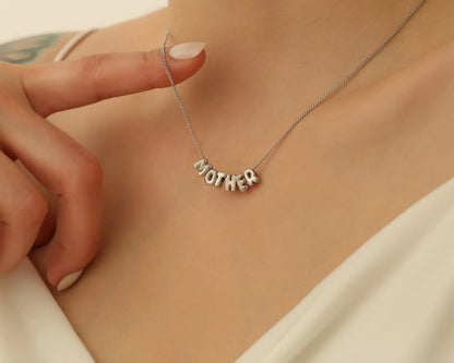Custom Mama Necklace Sliding MOM Necklace Stainless Steel Jewelry Gift For Women Balloon Letters Mother Necklace Puffy Letter
