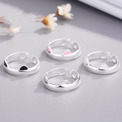 2pcs Y2K Cute Cat Paw Print Ring Women Girls Adjustable Cat Ears Paw Animal Finger Ring Couple Cartoon Little  Gift Jewelry