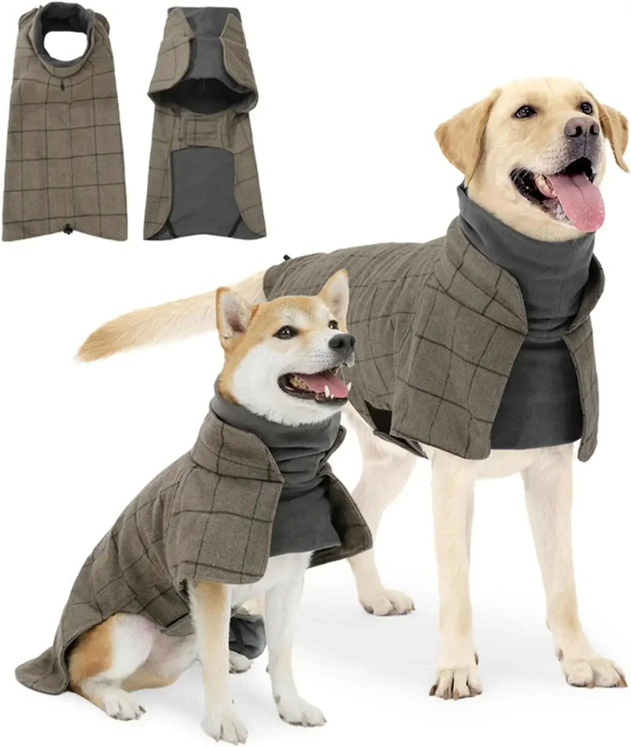 Warm Dog Coat English Plaid Dog Fleece Vest Windbreaker Jacket Winter Clothing with Traction Eyelets Suitable for All Dog Types