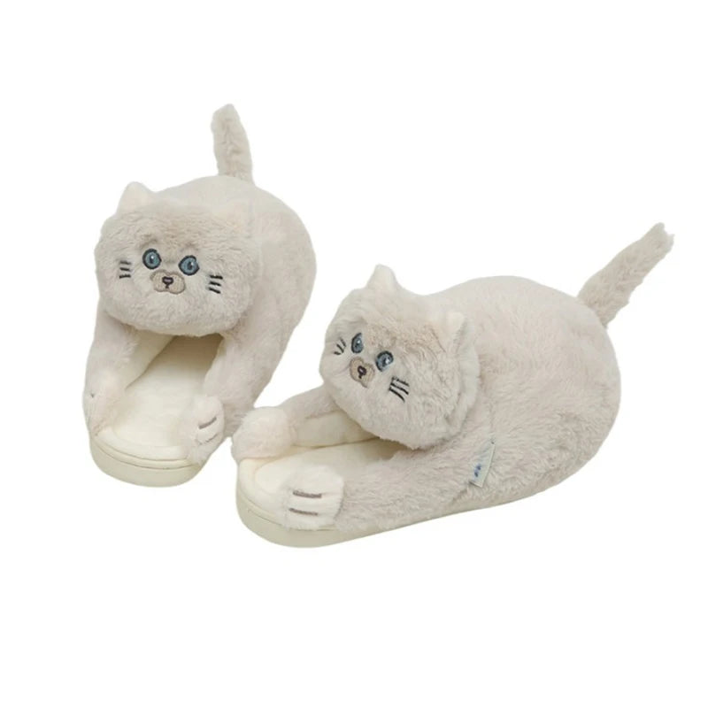 Cute Hug Cat Slippers British Shorthair Cat Design Winter Home Slides Kawaii Floor Shoes Furry Slippers Funny Cute Gift Slippers