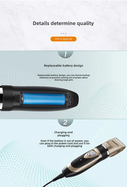Rechargeable low-noise pet grooming clipper for dogs & cats