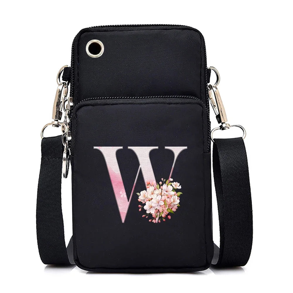 Women‘s Messenger Bag Small Handbag Crossbody Shoulder Wallet for Phone Sakura 26 Alphabet Print Coin Purse Ladies Card Holder