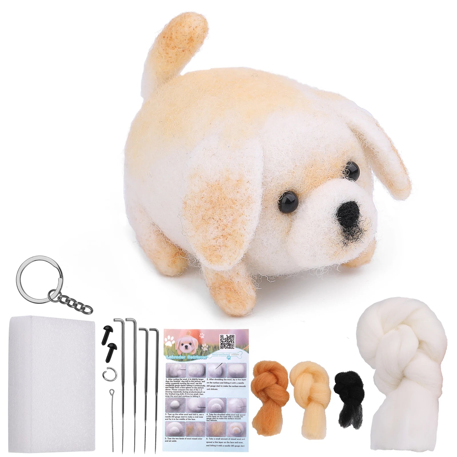 KRABALL Non-Finished Dog Cat Handmade Wool Felting Material Package For Doll Making Toy DIY Child Gift Needle Felting Tool Kit