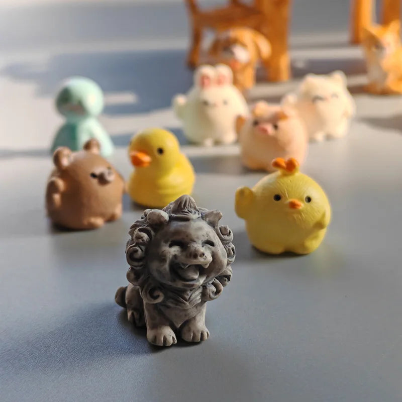 10PCS Dog Squirrel Fox Rabbit Sheep Duck Pig Cat Horse Frog Turtle Snake Koala Figurine Miniature Fairy Garden Decor Accessories