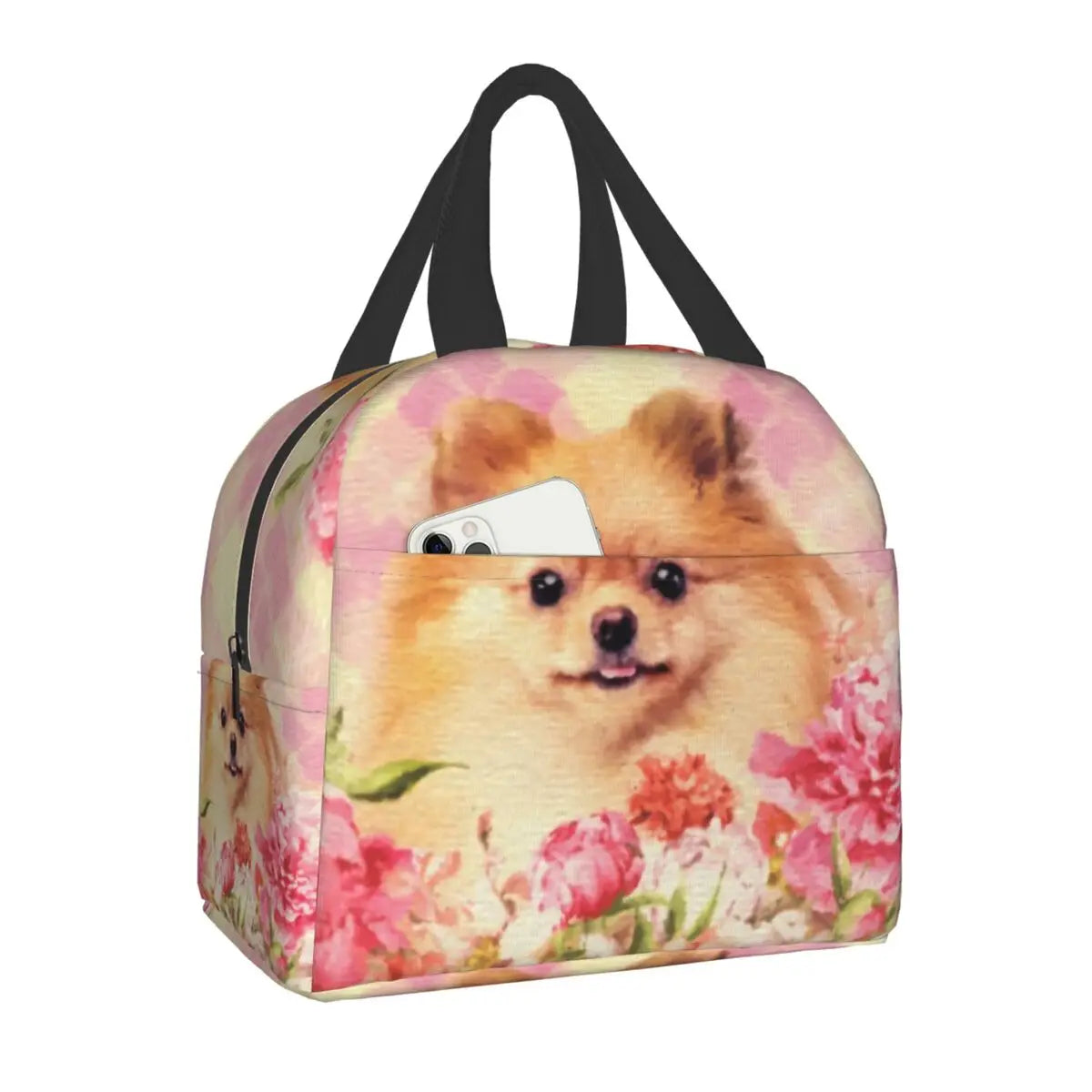 Pomeranian Dog With Summer Leaf Insulated Lunch Bag for School Office Pet Spitz Resuable Thermal Cooler Bento Box Women Kids