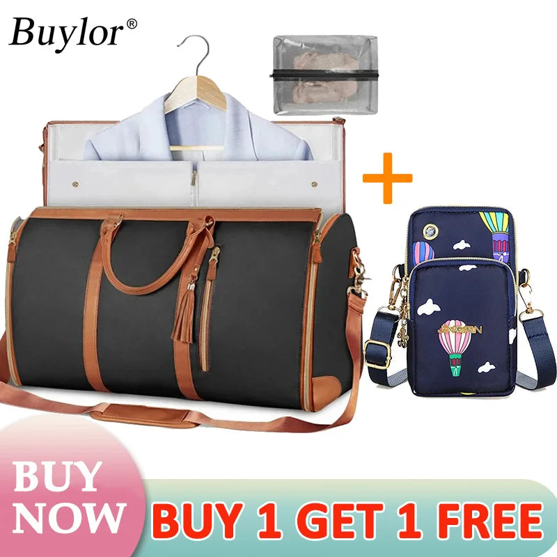 Buylor 2pcs Bags Folding Suit Bag Large Capacity Travel Luggage Bag With Shoe pouch Waterproof Women Handbag Outdoor Fitness Bag