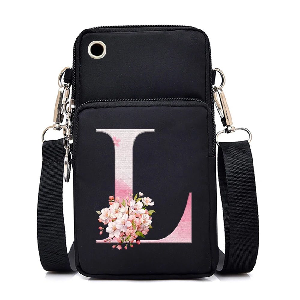 Women‘s Messenger Bag Small Handbag Crossbody Shoulder Wallet for Phone Sakura 26 Alphabet Print Coin Purse Ladies Card Holder