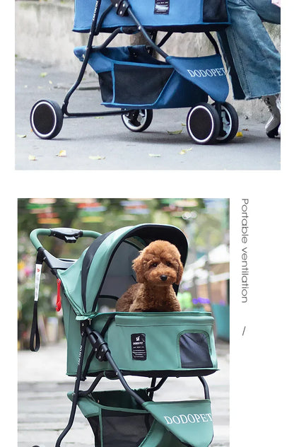 Small and Medium Sized High Landscape Pet Stroller One Click Folding Outdoor Dog Walking Cart Stylish and Breathable Tricycle