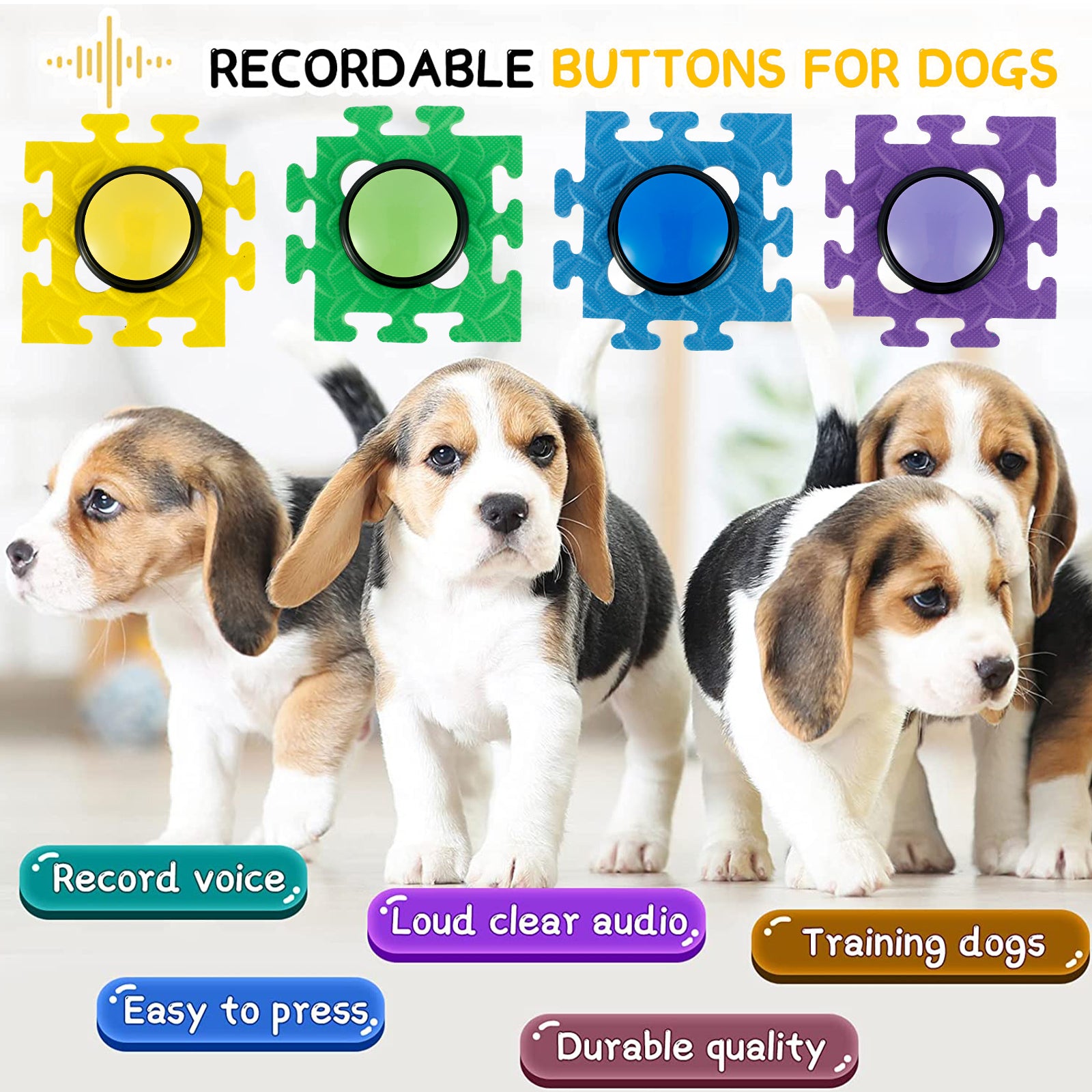 4Pcs Dog Talking Button Recordable Training Buttons for Dogs Talking Dog Buzzer with Anti-Slip Pad 30 Seconds Voice Recording