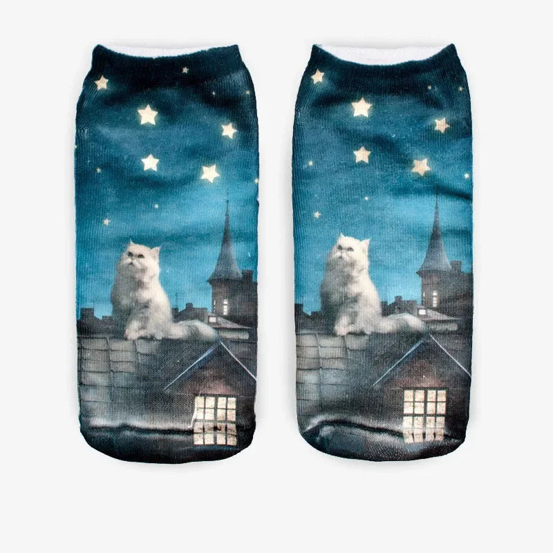 New 3D Print Funny Cute Cartoon Kitten Unisex Creative Colorful Multiple Cat Face Happy Low Ankle Socks For Women Dropship