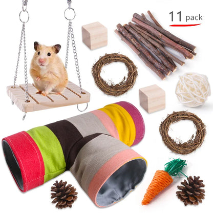 Combination Hamsters Rabbit Rat Toys Hamster Toys Set Pet Rabbit Guinea Pig Parrot Play Molar Wooden Supplies