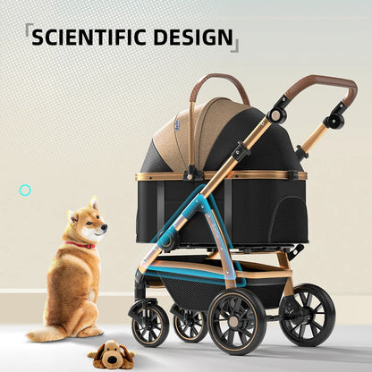 Bello Luxury large Pet Stroller Modern Detachable Medium and Large Cart Aluminum Alloy Cat Dog Hand adjustable Handel Pushing PU