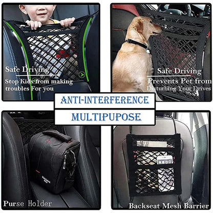 Dog Car Net Barrier Pet Travel Safety Barrier Car Carrier Rear Seat Fence Anti-collision for Child and Pets with Storage Bag