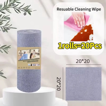 20個/ロール 再利用可能クリーニングワイプ 家庭用キッチンクロス マイクロファイバータオルロール ディッシュラグ ウォッシュペーパータオル交換用