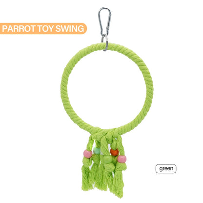Pet Parrot Birds Cage Toy Parrot Cotton Rope Circle Ring Stand Chewing Bite Hanging Swing Climbing Play Toys