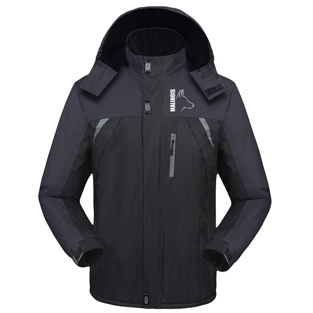 2024 New Silly Dog Belgian Malinois Men Hooded Casual Thickened Coat Outdoor Windproof Warm Cold Prevention Windbreaker Jacket