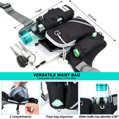 New Retractable Dog Walking Bag Adjustable Reflective Puppy Training Pouch Outdoor Hands Free Waist Bag Running