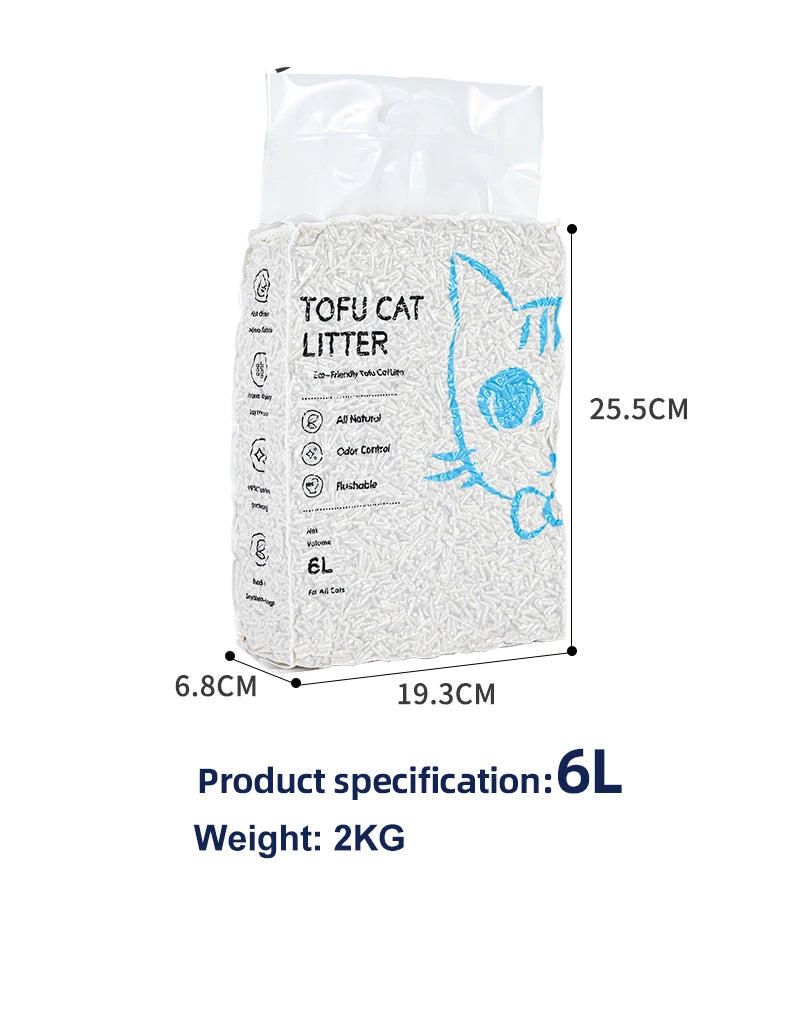 High Quality 100% Natural Dust Free Premium Tofu Cat Litter Sand Natural Carbon Clumping Flushable Bulk 6L Tofu Cat Litter