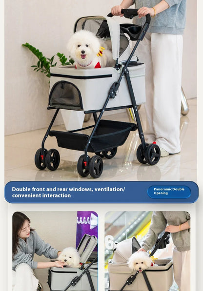 Detachable Pet Stroller Frame Basket With Feeding Tray One Click Fold System Lightweight Portable For Cats Dogs Pet Carrier