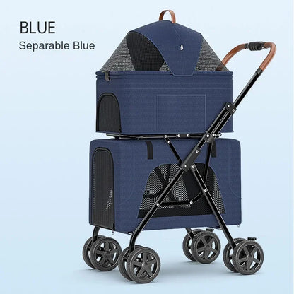 Lightweight folding portable cat dog pet cart car dog cat double cart bag can be separated