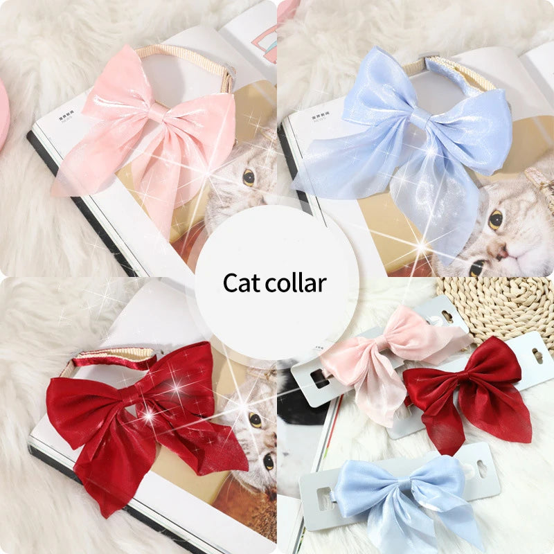 High Silk imitation Nylon Dragon Cat Collar Solid Color Bow Small Dog Collar Adjustable Safety Buckle Cat Bow Pet Accessory