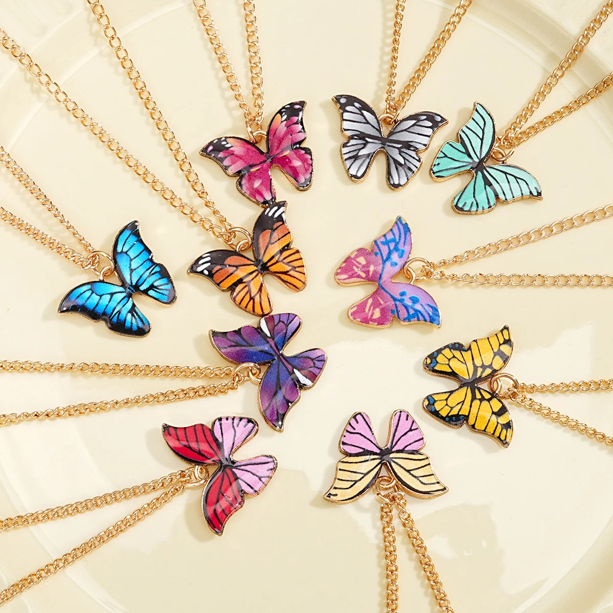 10 Pcs Fashion Butterfly Necklaces For Women Boho Vintage Colorful Simple Pendant Choker Chain 2024 New Jewelry Gifts Wholesale