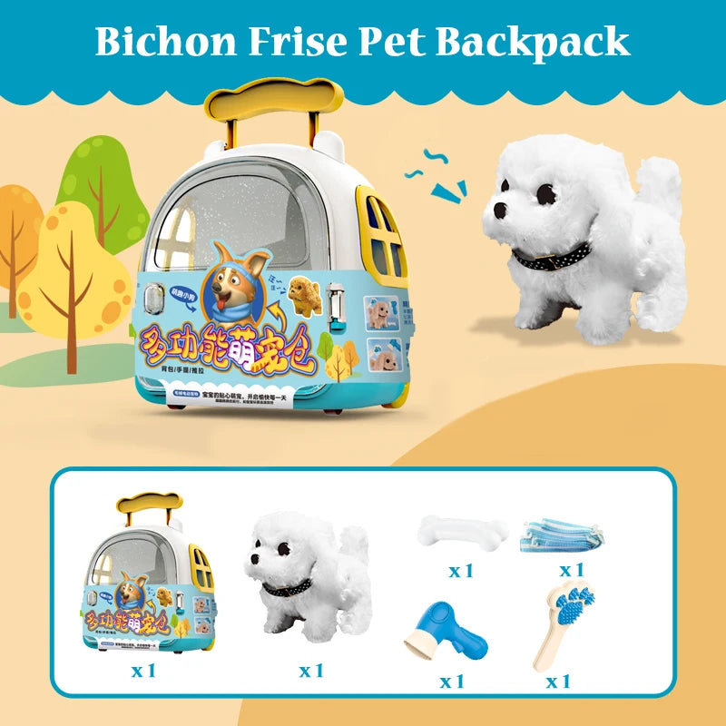 Children Pretend Play Simulation Plush Animals Eelectric Walking Cute Stuffed Dog Cat Backpack