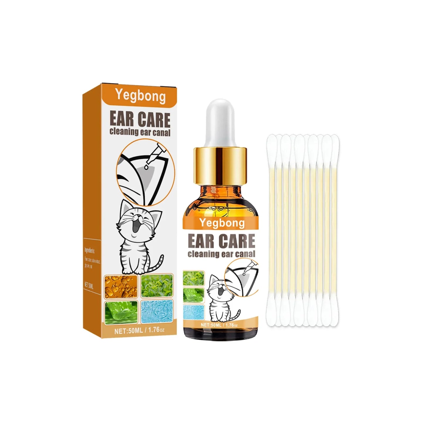 Pets Ear Cleaner Drops Prevents Itching Infection Inflammation Control Cats Ear Odors Dogs Removes Ear Mites Cleaning Liquid Set