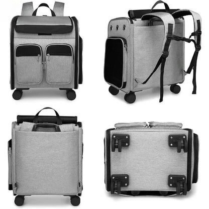 2 in 1 Large Pet Backpack Cat Stroller Pet Carrier with Wheels Portable Foldable Tie-Rod Pet Bag Cat and Dog Travel Carrier Bag