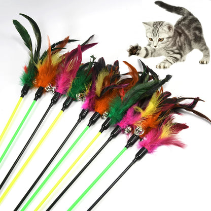 1pc  Hot Sale Cat Toys Random Color Make A Cat Stick Feather Black Coloured Pole Like Birds With Small Bell