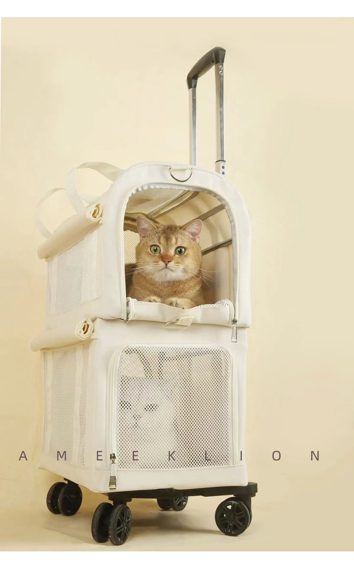 High Aesthetic Pet Trolley Box 2-layers Design Cat Basket Breathable Comfortable Transport Case Convenient Travel Pet Trolley