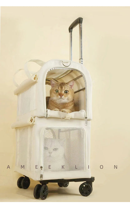 High Aesthetic Pet Trolley Box 2-layers Design Cat Basket Breathable Comfortable Transport Case Convenient Travel Pet Trolley