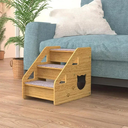3-Tier Wooden Pet Steps with Non-Slip Surface, Perfect for Small Dogs & Cats to Access Couches and Beds Safely