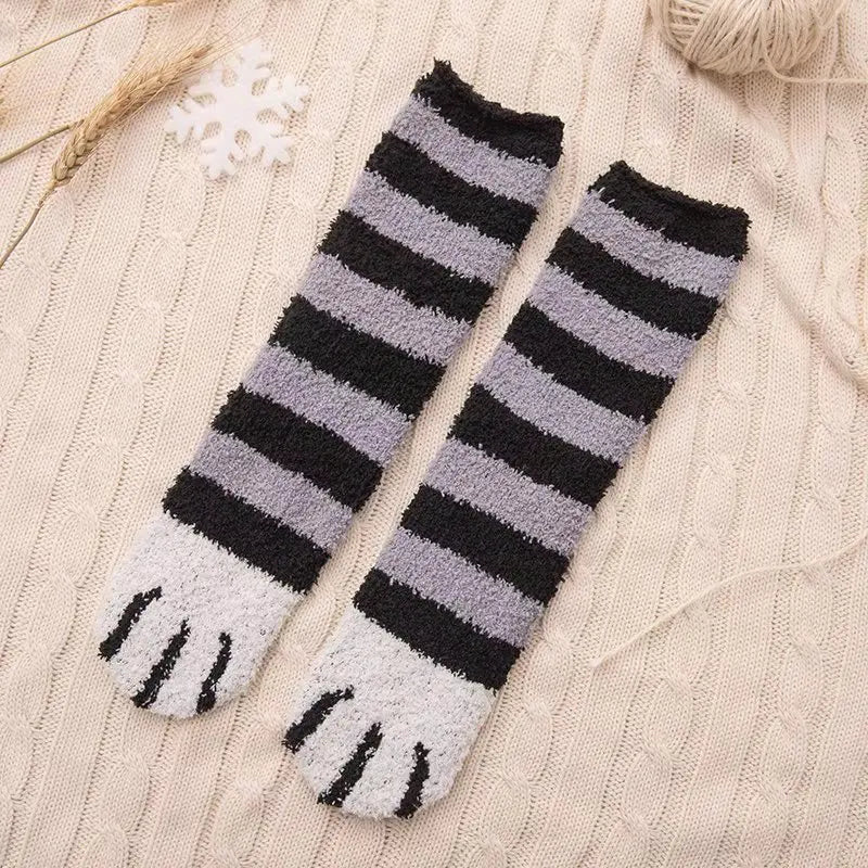 Women Winter Warm Fluffy Socks Cute Animal Claw Cat Paw Footprint Fuzzy Socks Female Thick Coral Fleece Home Floor Sleep Socks