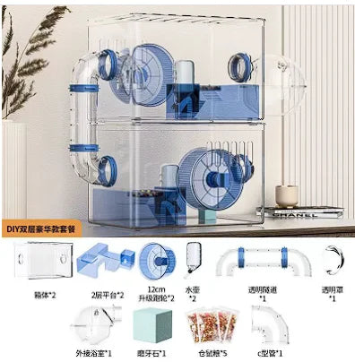 Hamster cage Luxury Grand Villa Transparent acrylic Gold silk Bear Dutch Pig two layer multi-layer combination hamster supplies