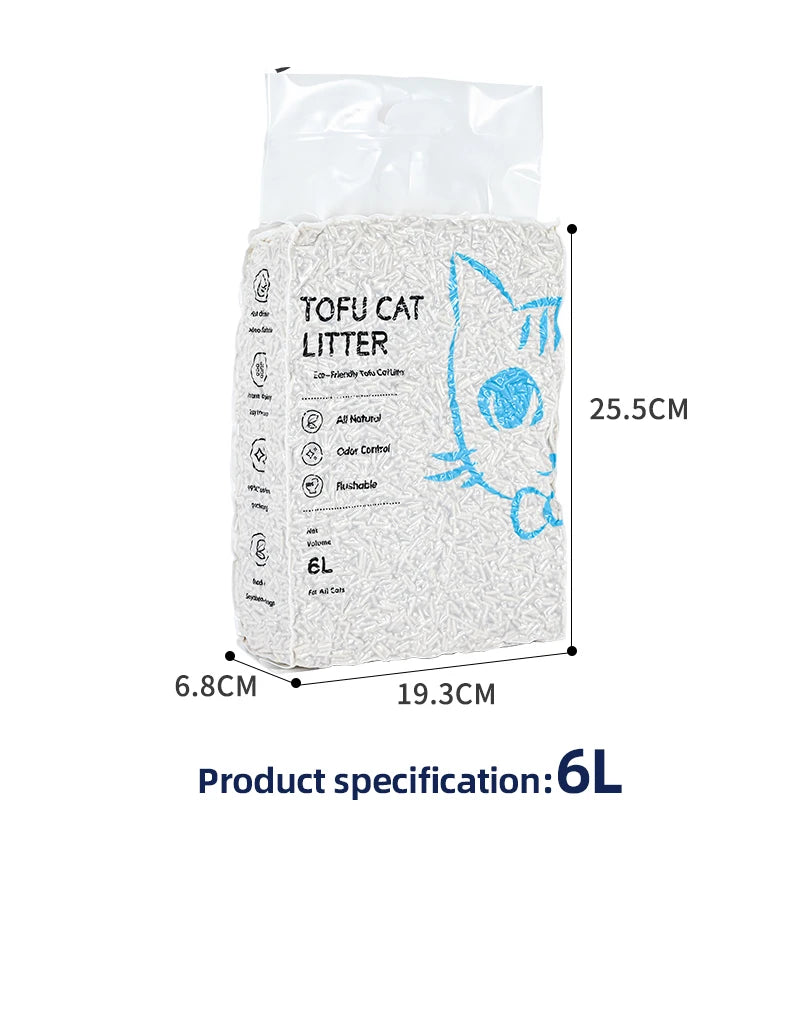 High Quality 100% Natural Dust Free Premium Tofu Cat Litter Sand Natural Carbon Clumping Flushable Bulk 6L Tofu Cat Litter