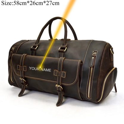 Luufan Genuine Leather Men's Travel Bag With Shoe Pocket Retro Crazy Horse Leather Big Capacity Luggag Bag Business Trip Handbag