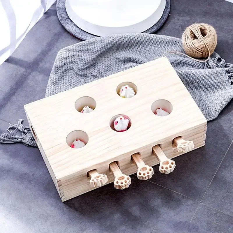 Cat Hunt Puzzle Toy Funny Wooden Maze Pet Hit Hamster Catch Bite Interactive Toys With 5-holed Mouse Holes Cats Toy Pet Supplies