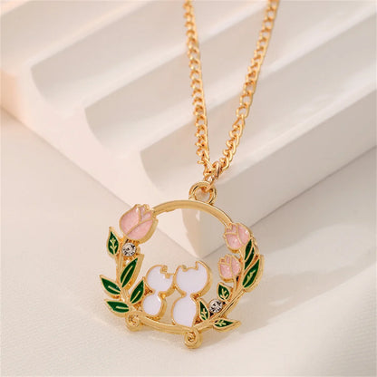 Cute Cat Bunny Sika Deer Necklace for Women Kids Fashion Cartoon DIY Animal Pendant Necklace Party Jewelry Accessories Gift