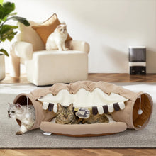 Collapsible Cat Tunnel Bed for Indoor Cats, Washable Cat Hide Tunnel with Hanging Toys and Cushion Mat