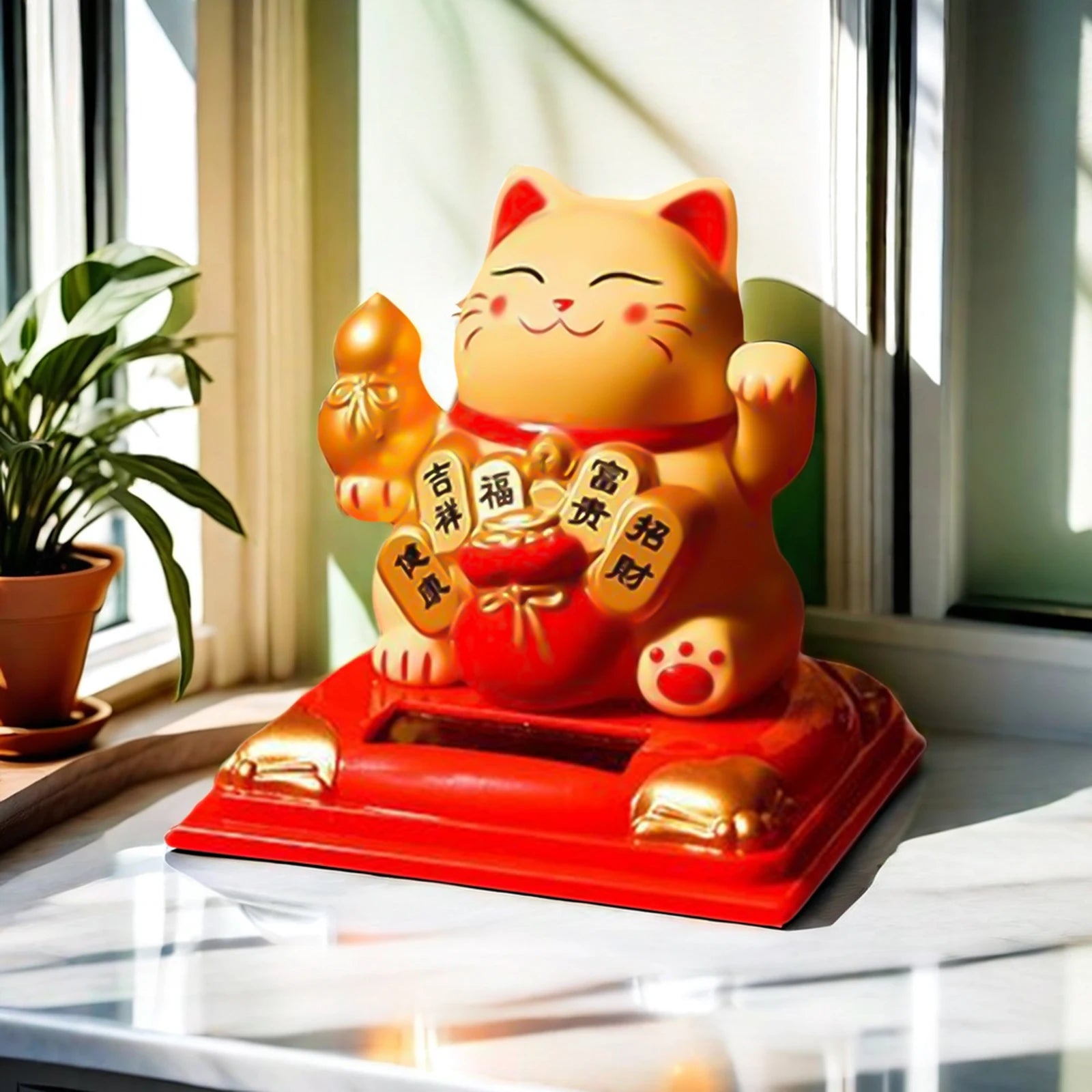 Solar Powered Maneki Neko Lucky Cat Welcoming Chinese Lucky Cat Waving