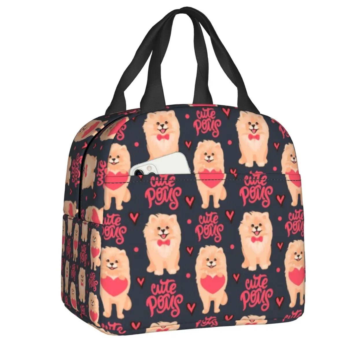 Cartoon Pomeranian Lunch Boxes Women Multifunction Spitz Dog Thermal Cooler Food Insulated Lunch Bag Office Work