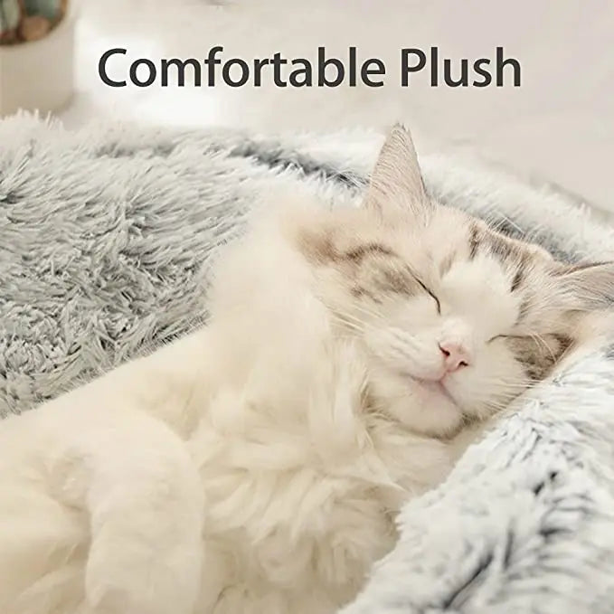 Winter Long Plush Pet Cat Bed Round Cat Cushion House  Warm Cat Basket Cat Sleep Bag Cat Nest Kennel 2 In 1 For Small Dog Cat