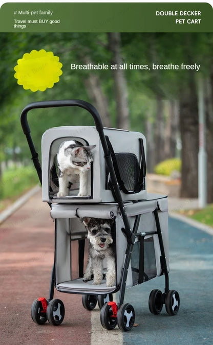 Multifunctional Double-layer Pet Stroller Lightweight and Foldable Travel cat Stroller Detachable Pet Handbag Pet Supplies