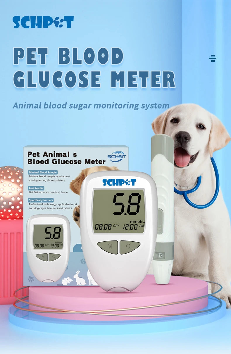 Schpet Household Pet Blood Glucose Meter Fast Test Machine with 50 Strips for Dog Cat Portable Pet Blood Glucose Monitoring