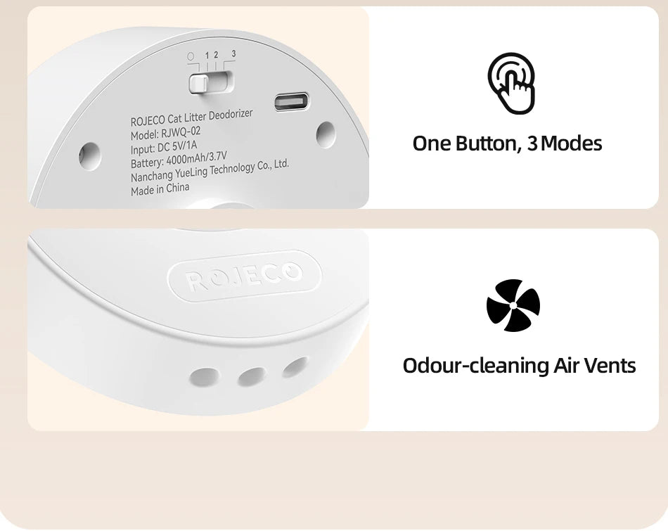 ROJECO Smart Cat Litter Deodoriser 4000mAh Cat Odor Purifier For Cat Litter Box Automatic Pet Toilet Deodorant Purifier Supplies