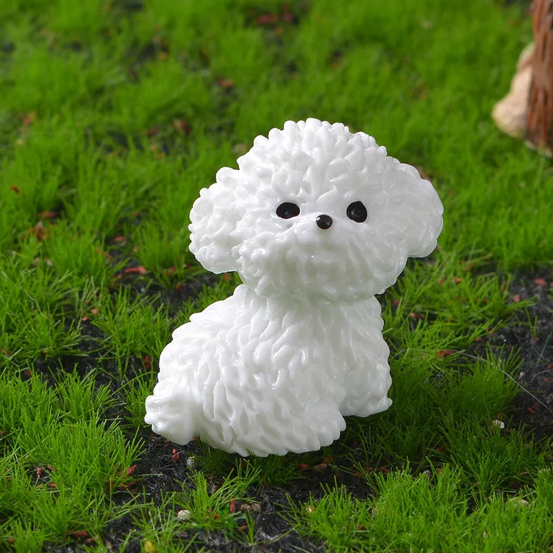 Mini Cute Bichon Frise Dog Figurines Miniature Craft Fairy Garden DIY Kids Bedroom Living Room Car Ornament Home Desk Decoration