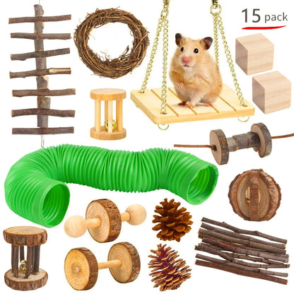 Combination Hamsters Rabbit Rat Toys Hamster Toys Set Pet Rabbit Guinea Pig Parrot Play Molar Wooden Supplies
