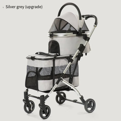 2025 New Dog Stroller with Double Layered Upper and Lower Compartments, Large Space for Pets, Multiple Cats, Dogs, and Dogs Cart